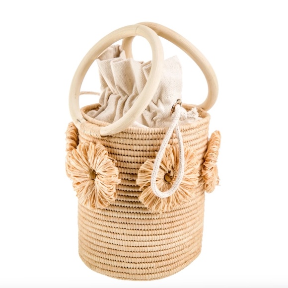 Poolside Raffia-Trimmed Straw Bucket Bag - Picture 11 of 14
